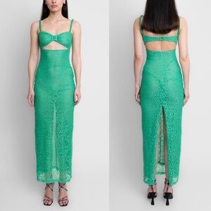 Silvia Astore Isa Lace Cut Out Long Dress Emerald Green IT: 38 XS